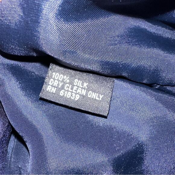 Teri Jon Navy Blue Structured Belted Silk Dress Rockabilly Wedding Guest Size 4 - Picture 11 of 12